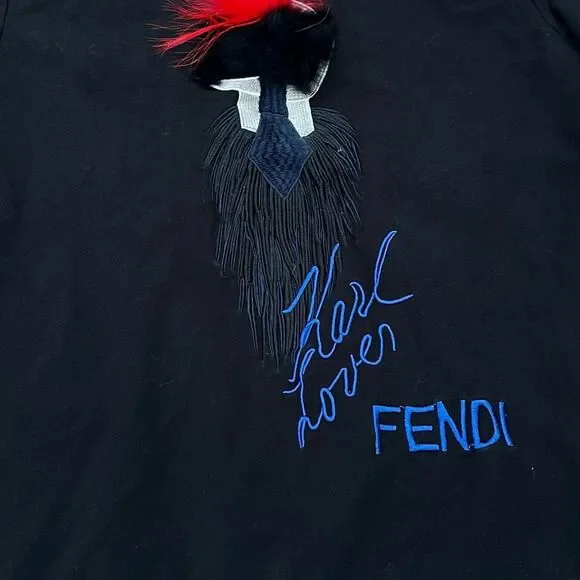 Fendi Karl Lagerfeld Karlito Embroidered Mink Fur Detail Crewneck Sweater